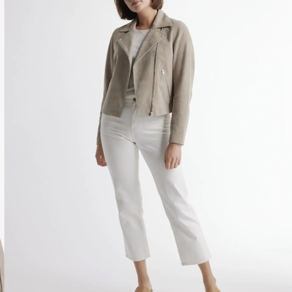 Quince Women's Gray 100% Goat Suede Leather Jacket Size Small New - Picture 5 of 8